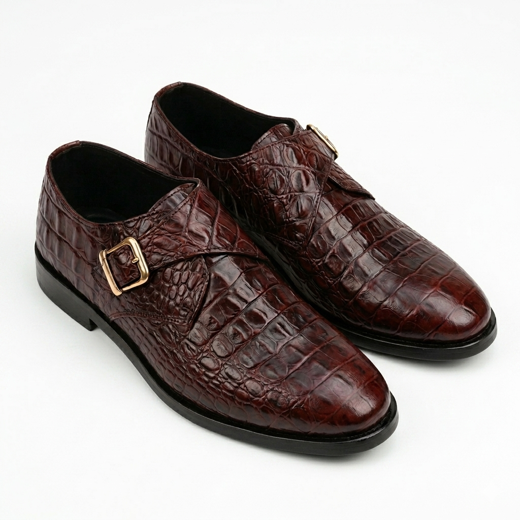 CS-23 Brown Alligator Single Monk Shoes