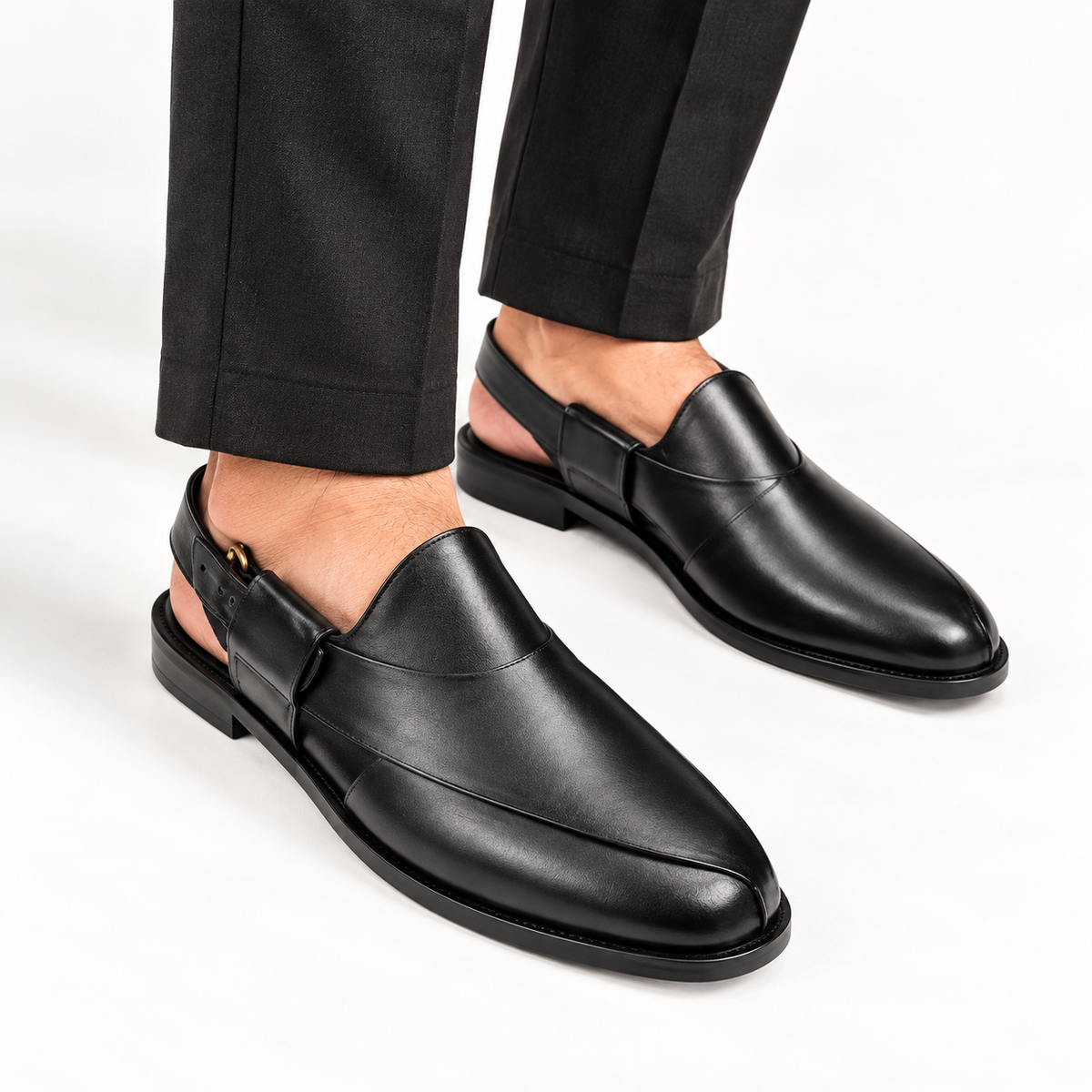 CS-24 Black Cow Leather Peshawari Chappal
