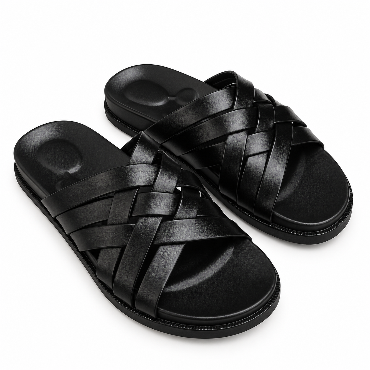 CS-32 Black Woven Cow Leather Slippers