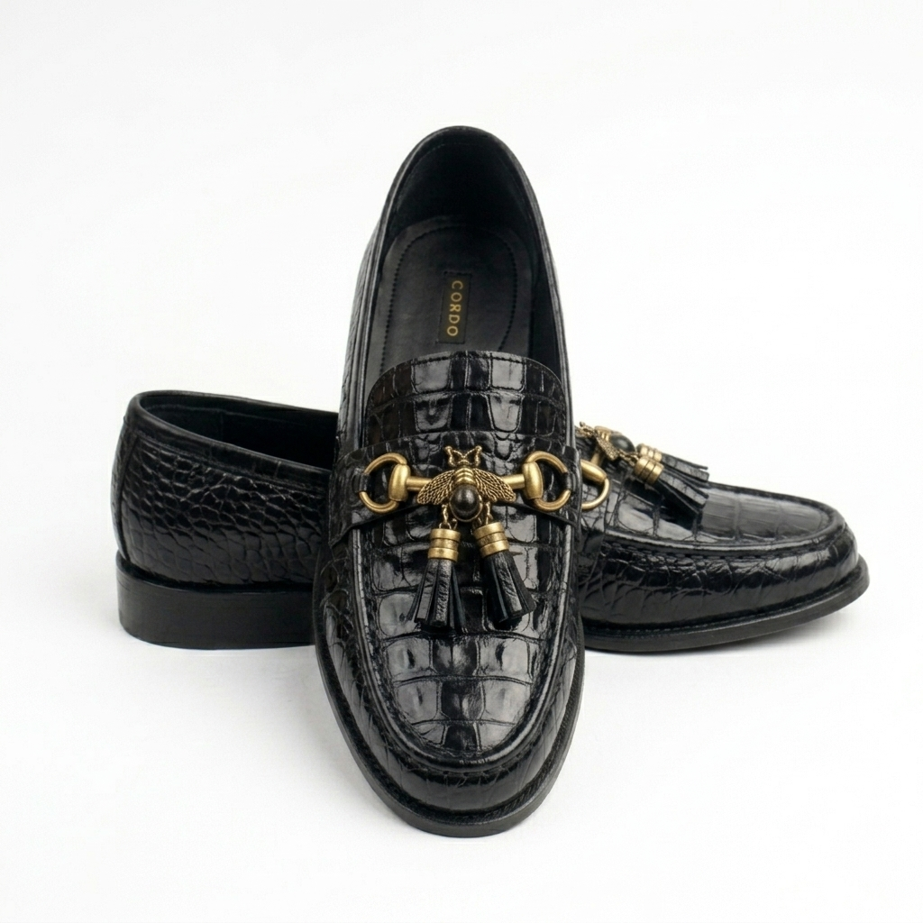 CS-26 Black Luxe Alligator Horsebit Loafers