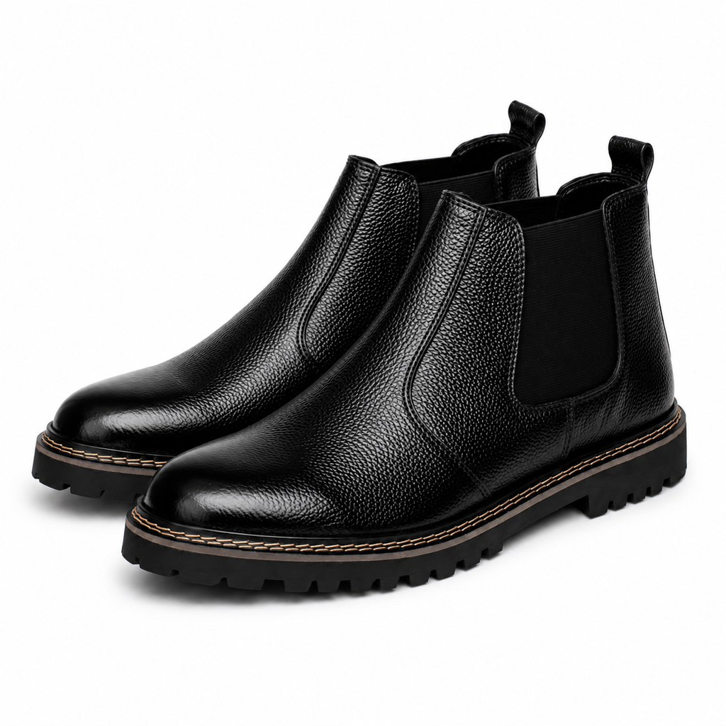 CS-14 Black Pebble Grain Leather Chelsea Boots