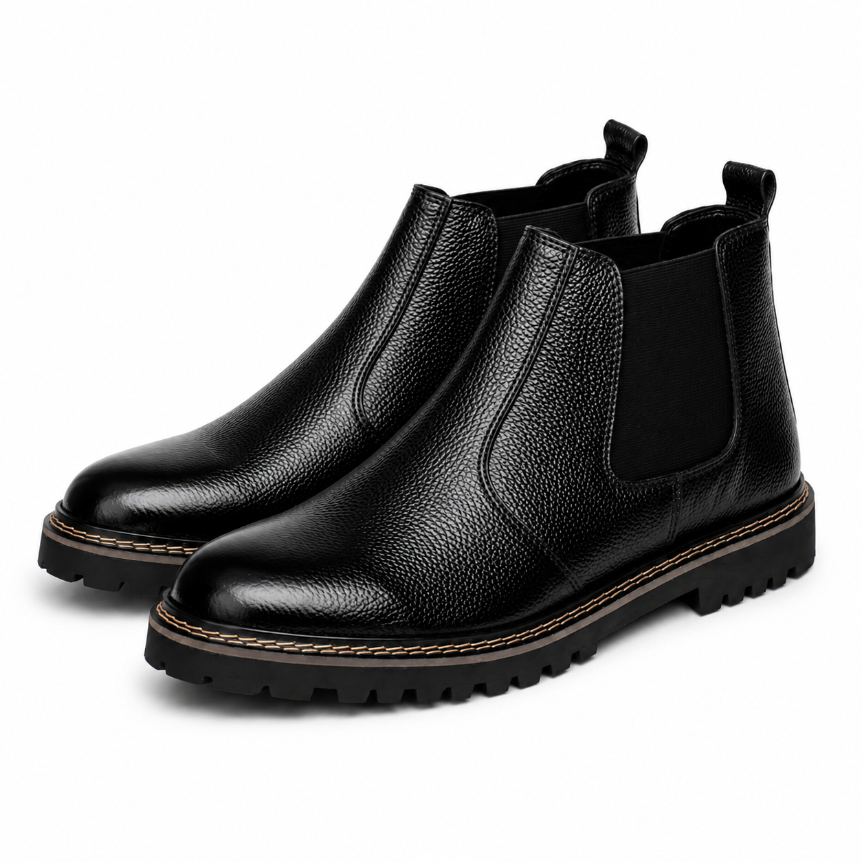 CS-14 Black Pebble Grain Leather Chelsea Boots