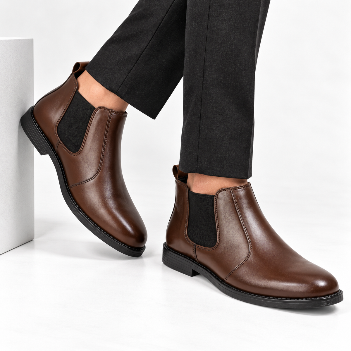 CS-10 Brown Cow Leather Chelsea Boots