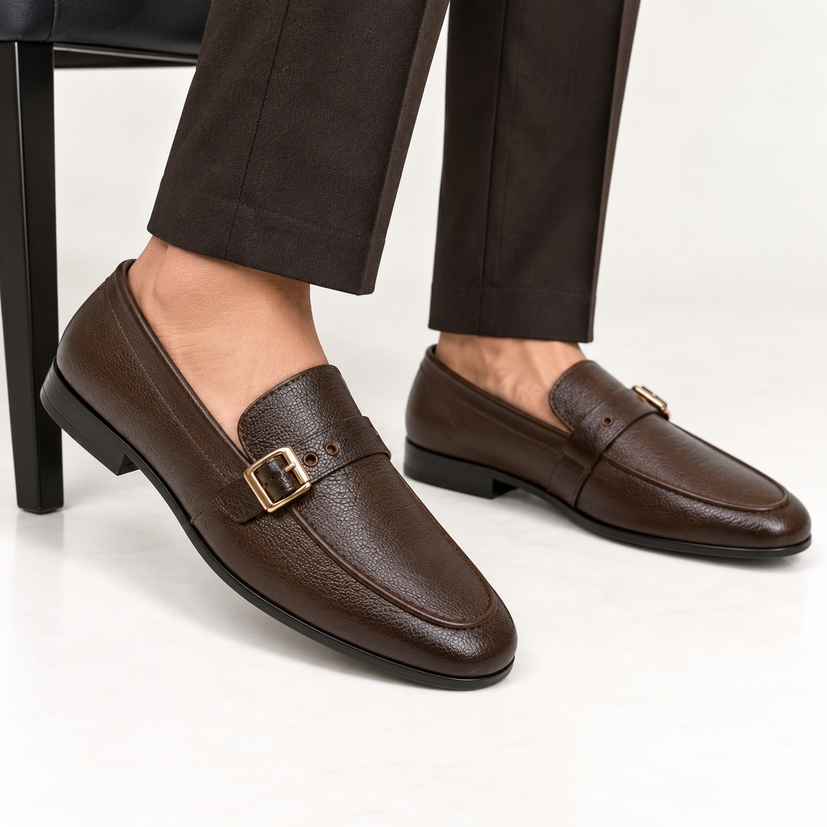 CS-28 Monk Tie Brown Soft Grain Foldable Slip-Ons | Cloud Comfort
