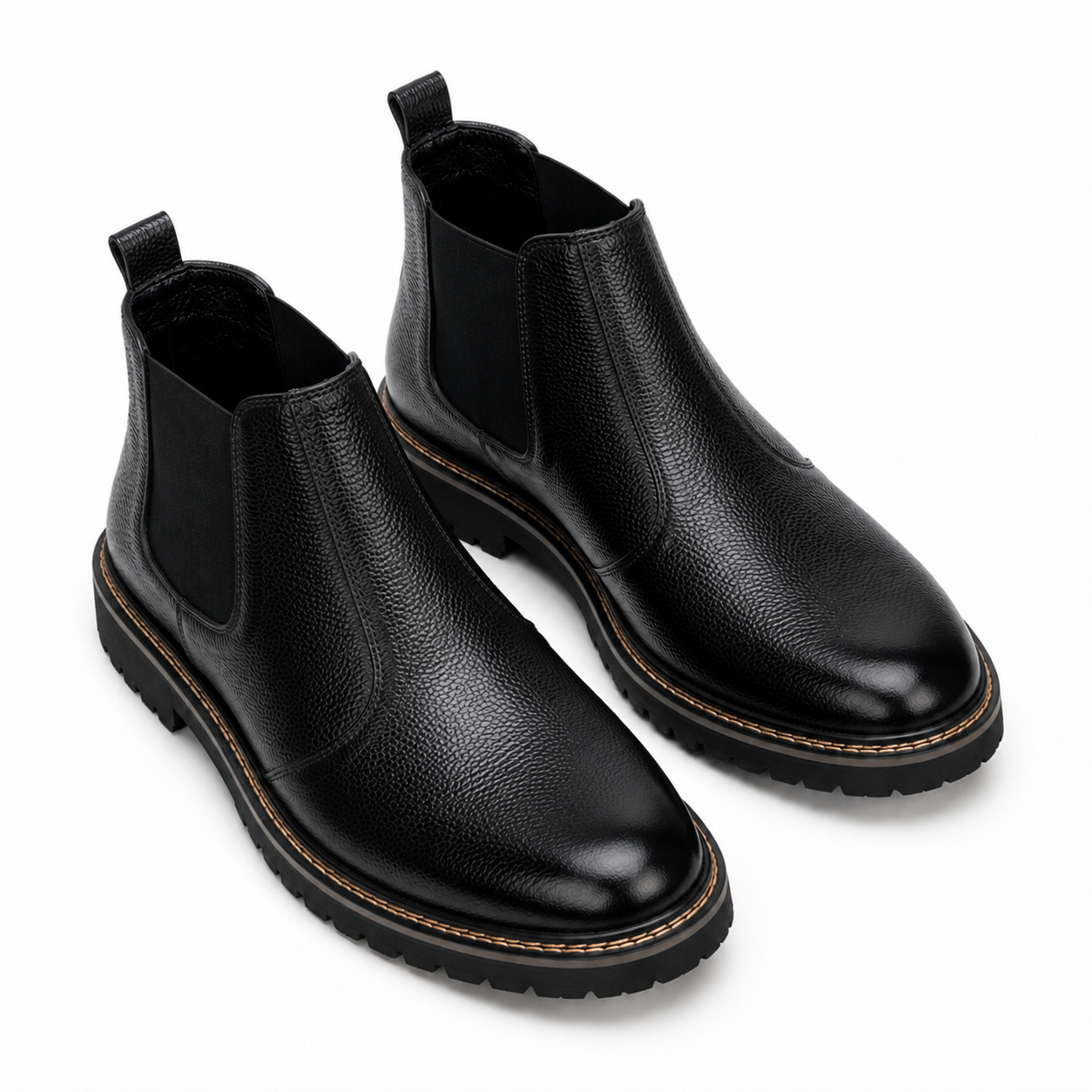 CS-14 Black Pebble Grain Leather Chelsea Boots