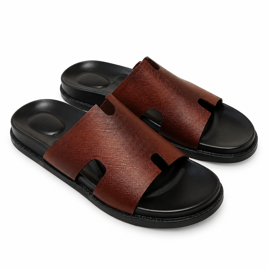 CS-33 Brown Saffiano Cow Leather Slippers