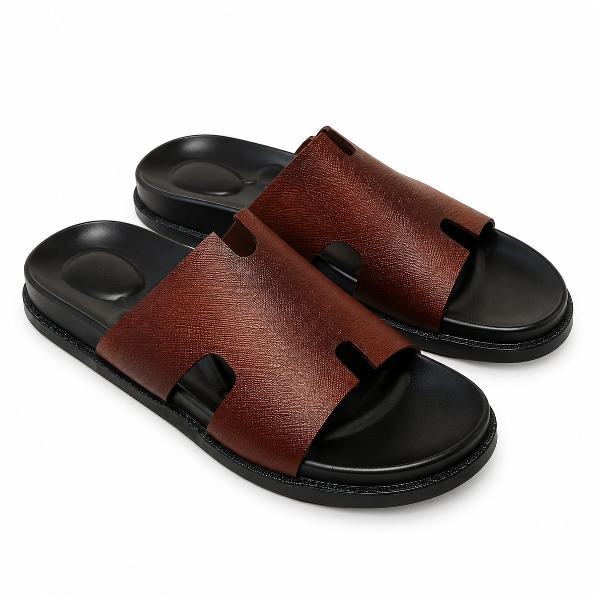 CS-33 Brown Saffiano Cow Leather Slippers