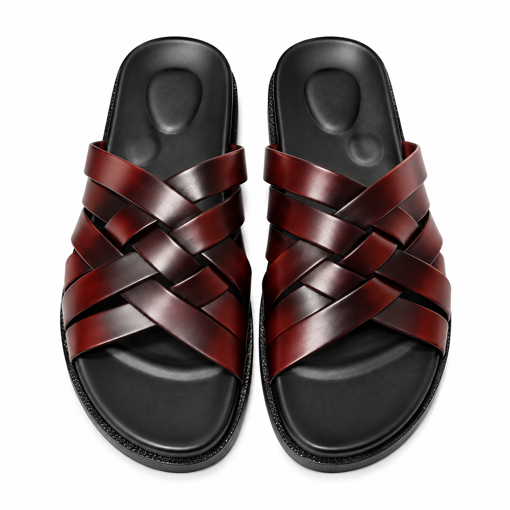 CS-32 Brown Shaded Woven Leather Slippers