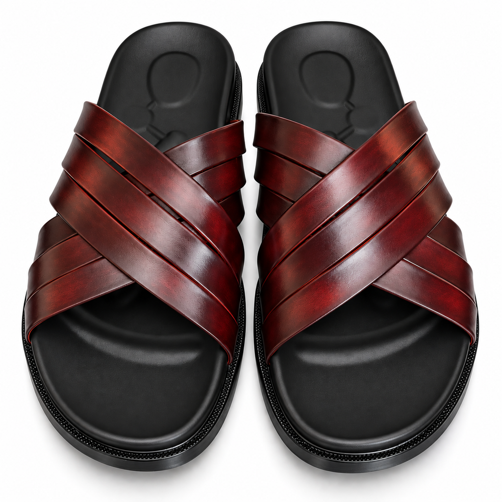 CS-34 Brown Shaded Cross-Style Leather Slippers