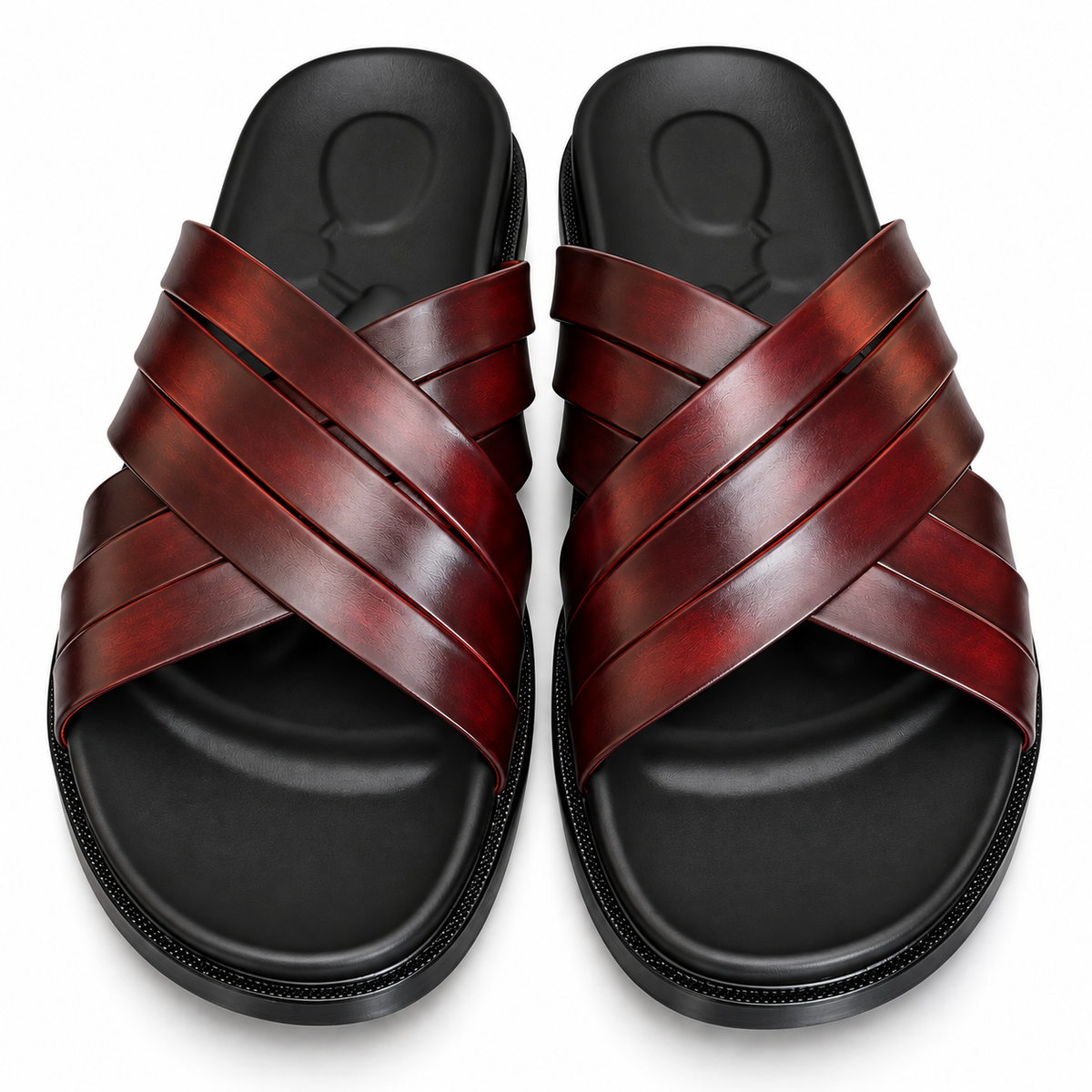 CS-34 Brown Shaded Cross-Style Leather Slippers