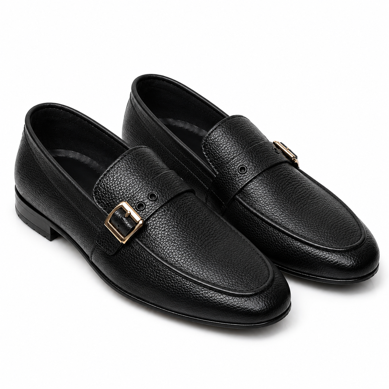 CS-28 Monk Tie Black Soft Grain Foldable Slip-Ons | Cloud Comfort