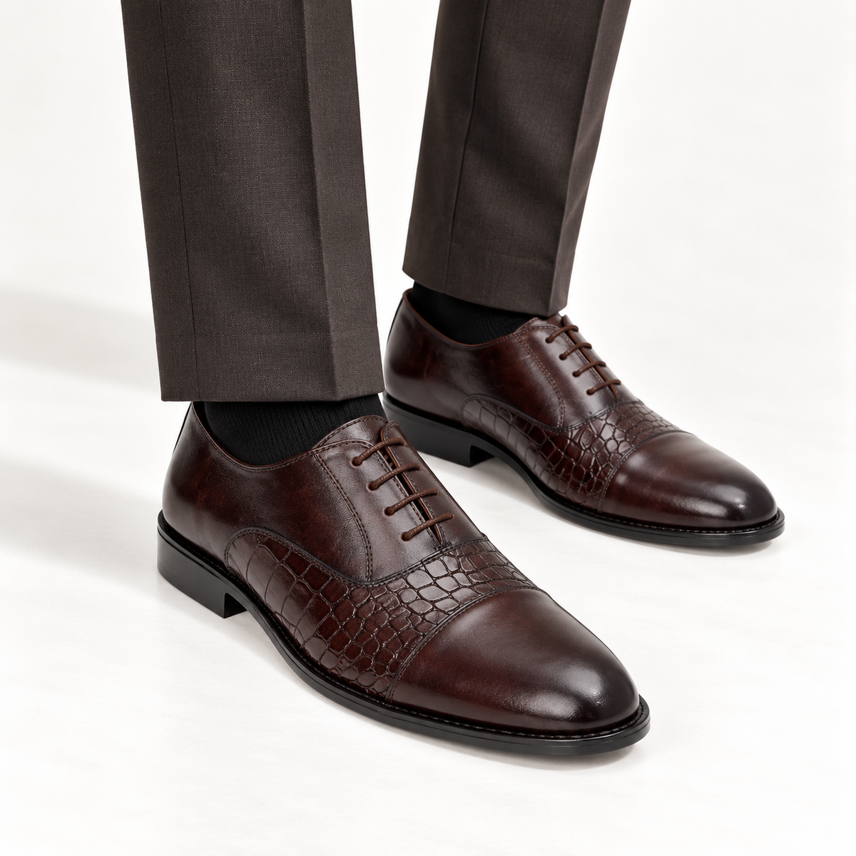 CS-05 Maroon Crocodile Oxford Shoes