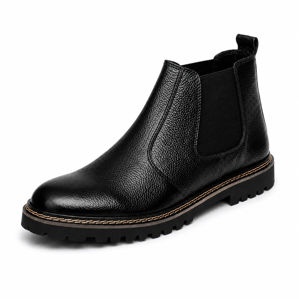 CS-14 Black Pebble Grain Leather Chelsea Boots