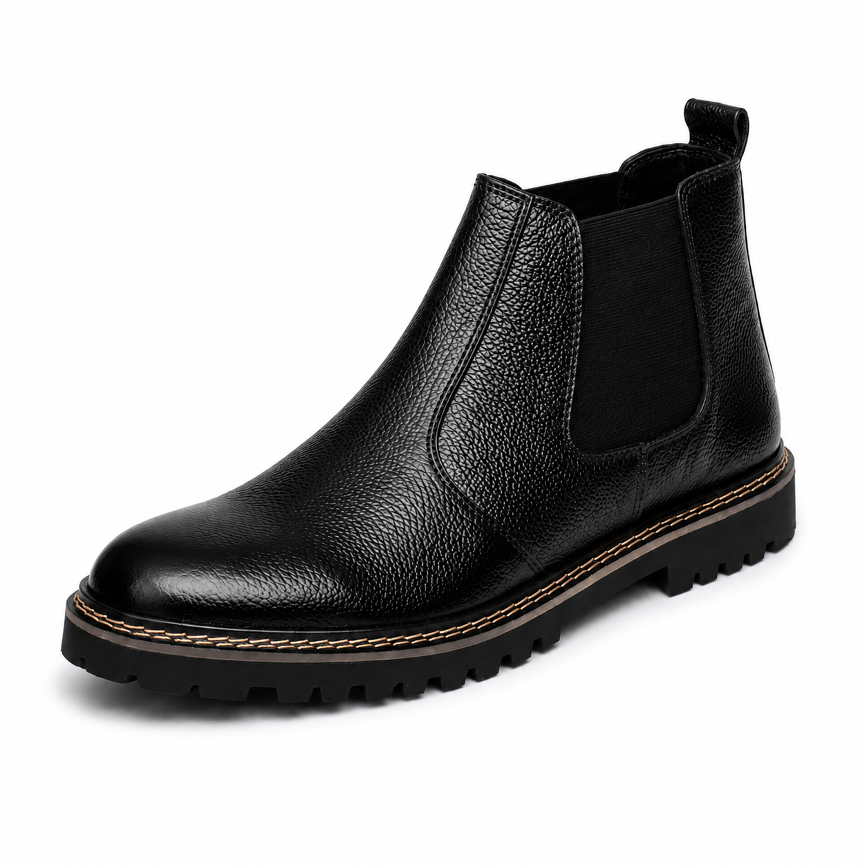 CS-14 Black Pebble Grain Leather Chelsea Boots