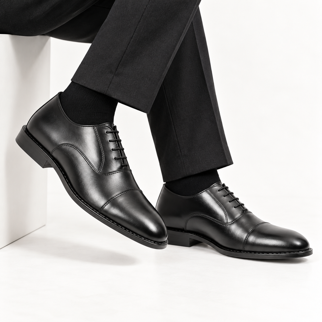CS-05 Black Cow Leather Oxford Laces Shoes