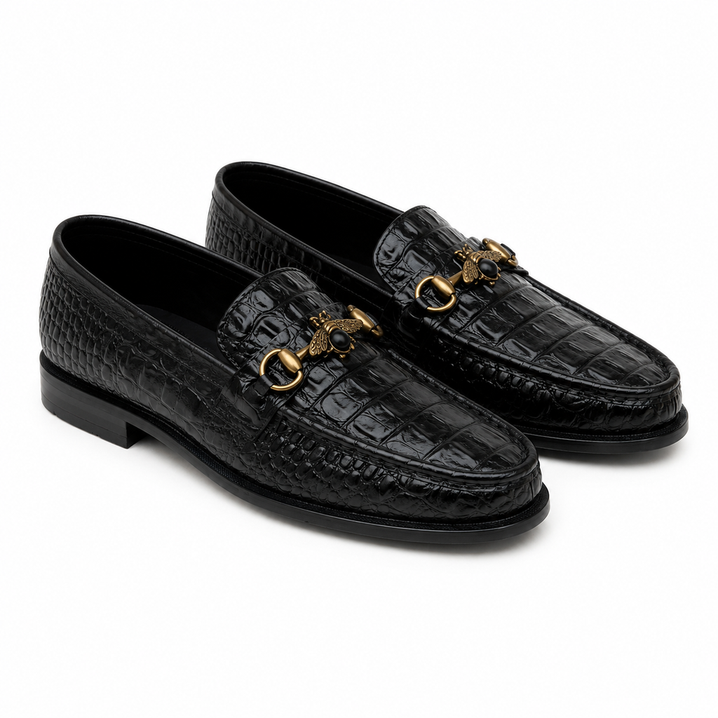 CS-26 Black Luxe Alligator Horsebit Loafers