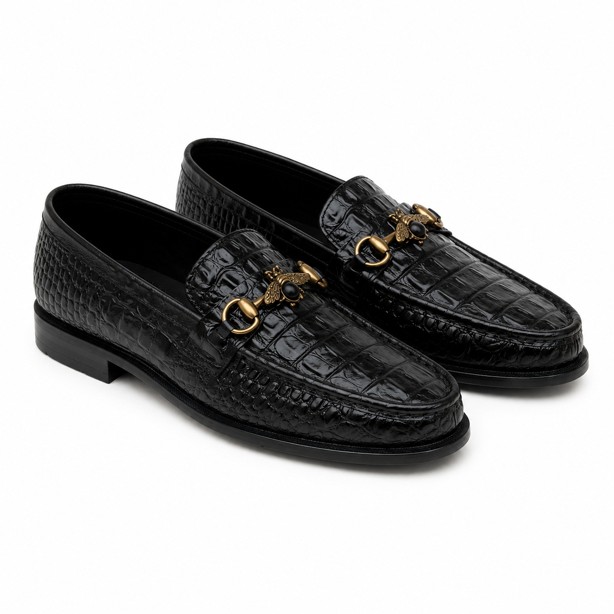 CS-26 Black Luxe Alligator Horsebit Loafers