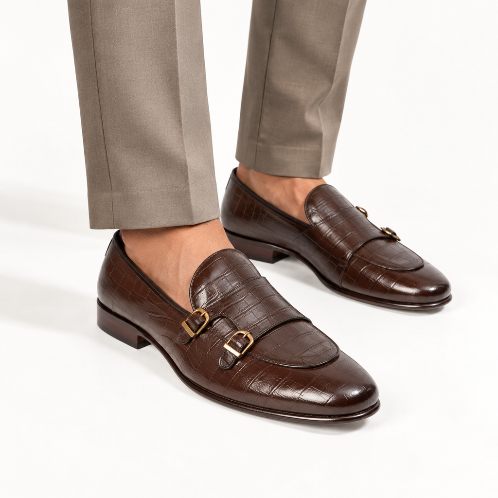 CS-02 Double Monk Strap Brown Crocodile