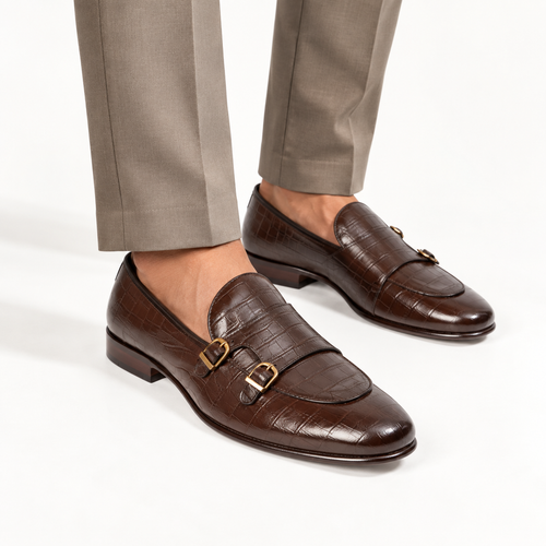 CS-02 Double Monk Strap Brown Crocodile
