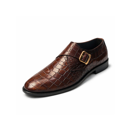 CS-23 Brown Crocodile Single Monk Shoes