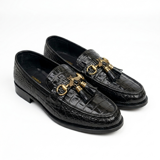 CS-26 Black Luxe Alligator Horsebit Loafers