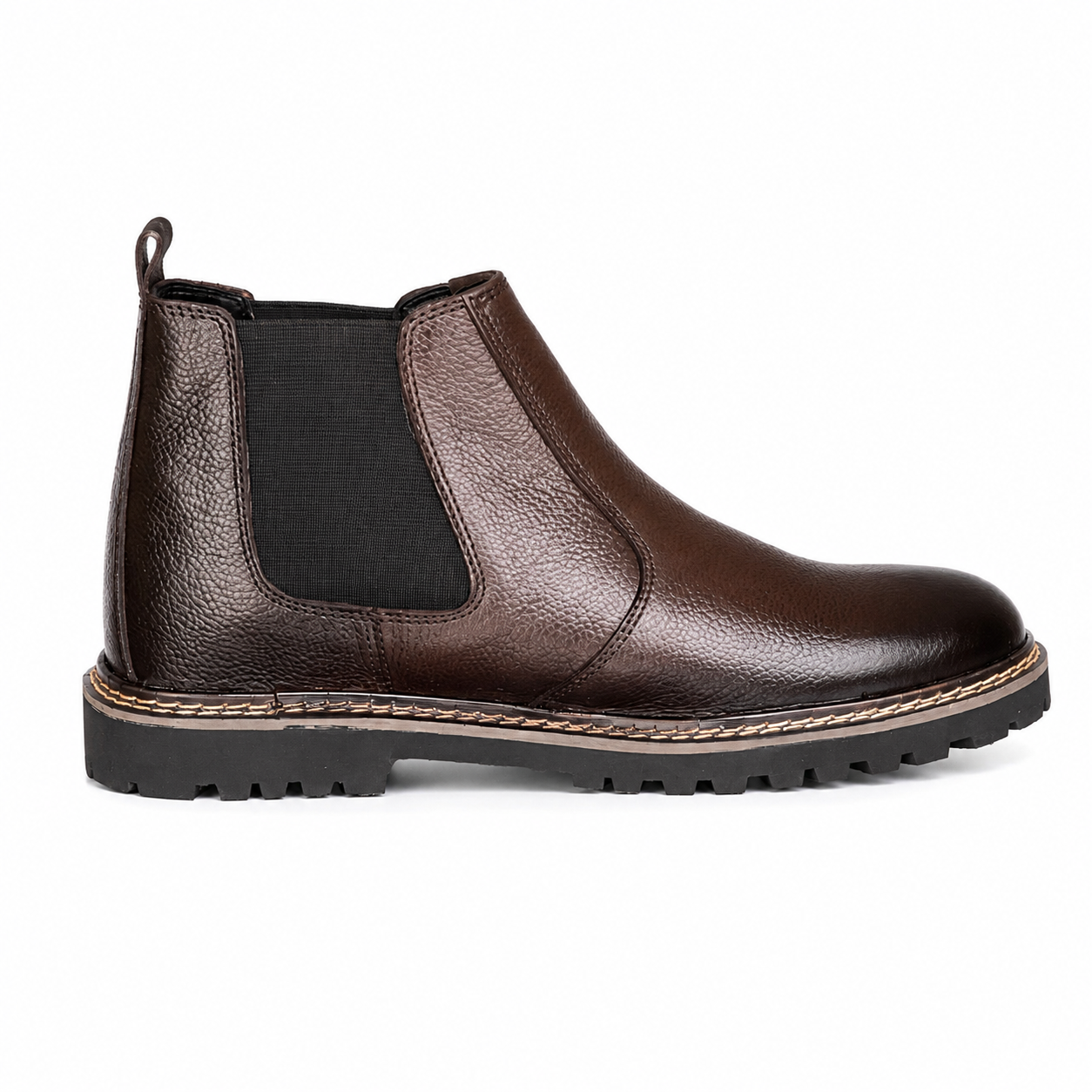 CS-14 Brown Pebble Grain Leather Chelsea Boots