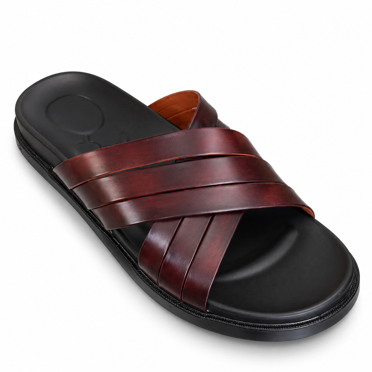 CS-34 Brown Shaded Cross-Style Leather Slippers