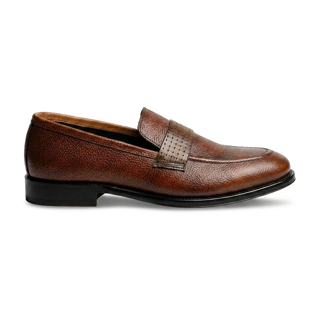 CS-25 Brown Shaded Pebble Grain Leather Loafers