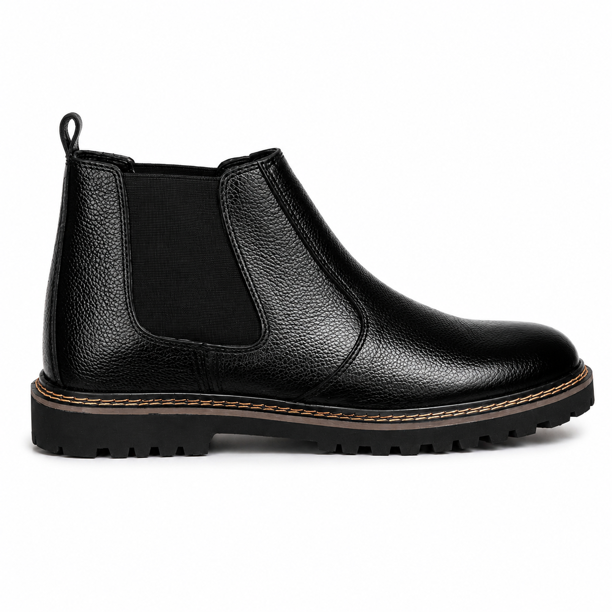 CS-14 Black Pebble Grain Leather Chelsea Boots