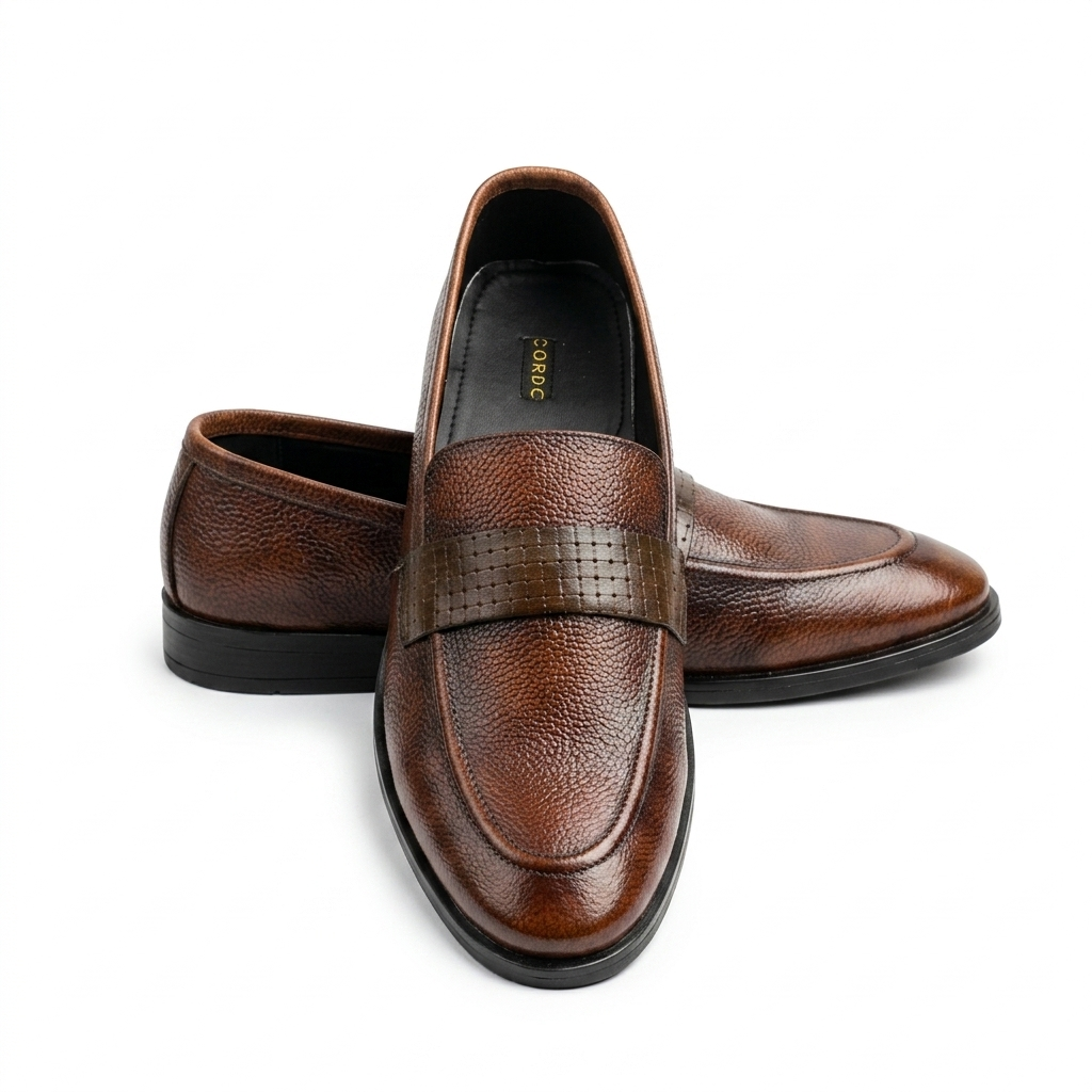 CS-25 Brown Shaded Pebble Grain Leather Loafers