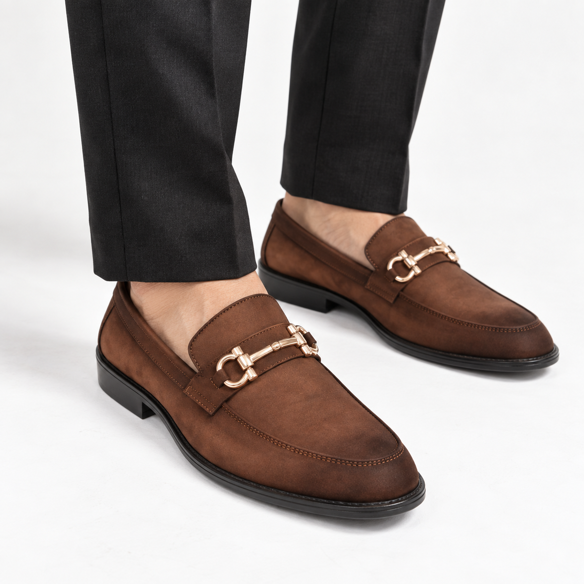 CS-07 Oily Brown Shaded Horsebit Style Loafers
