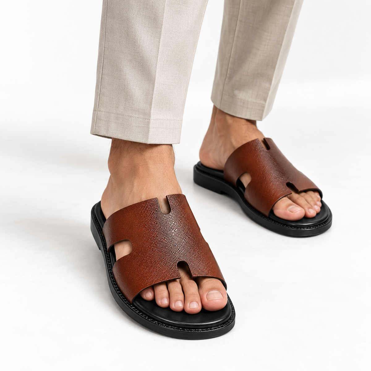 CS-33 Brown Saffiano Cow Leather Slippers