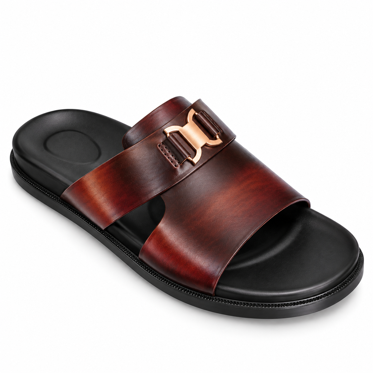 CS-35 Brown Prime Buckle Leather Slippers