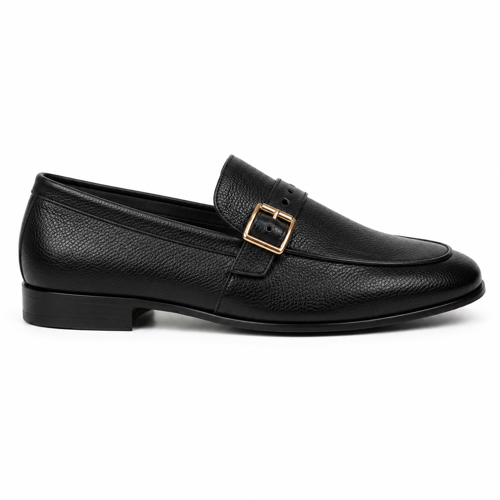 CS-28 Monk Tie Black Soft Grain Foldable Slip-Ons | Cloud Comfort