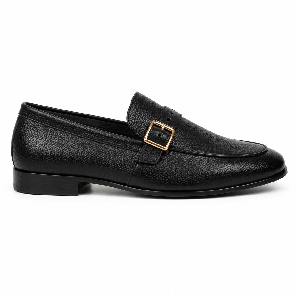 CS-28 Monk Tie Black Soft Grain Foldable Slip-Ons | Cloud Comfort